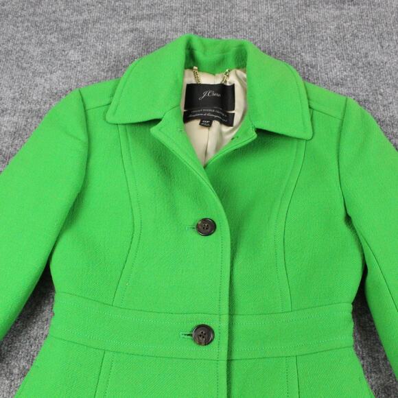 J Crew Coat Women 00P Lady Day Italian Double Cloth Wool Blend Green Long Peacoa - Picture 3 of 15